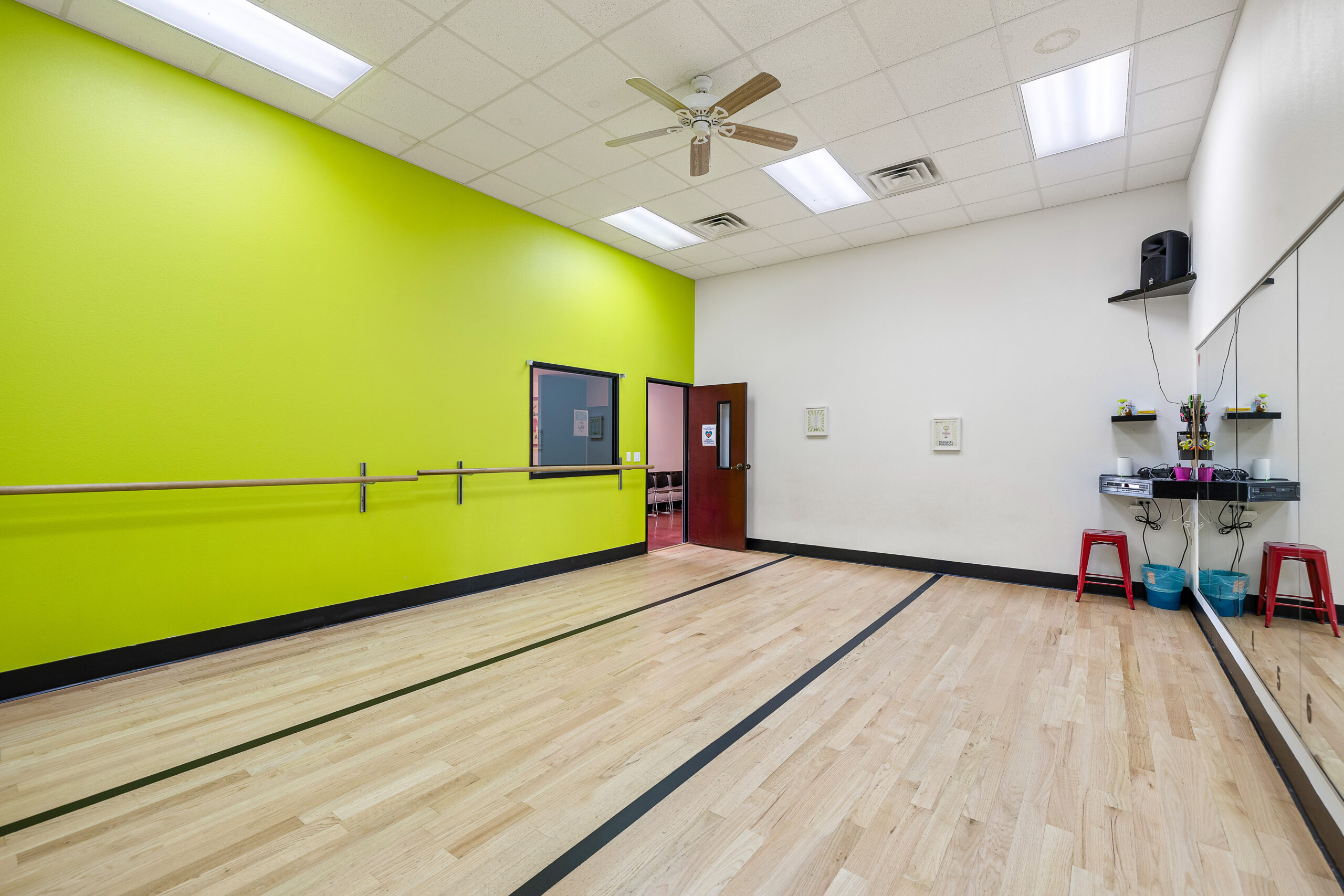 Studio 3 showcasing professional dance mirrors and optimal lighting for dance instruction